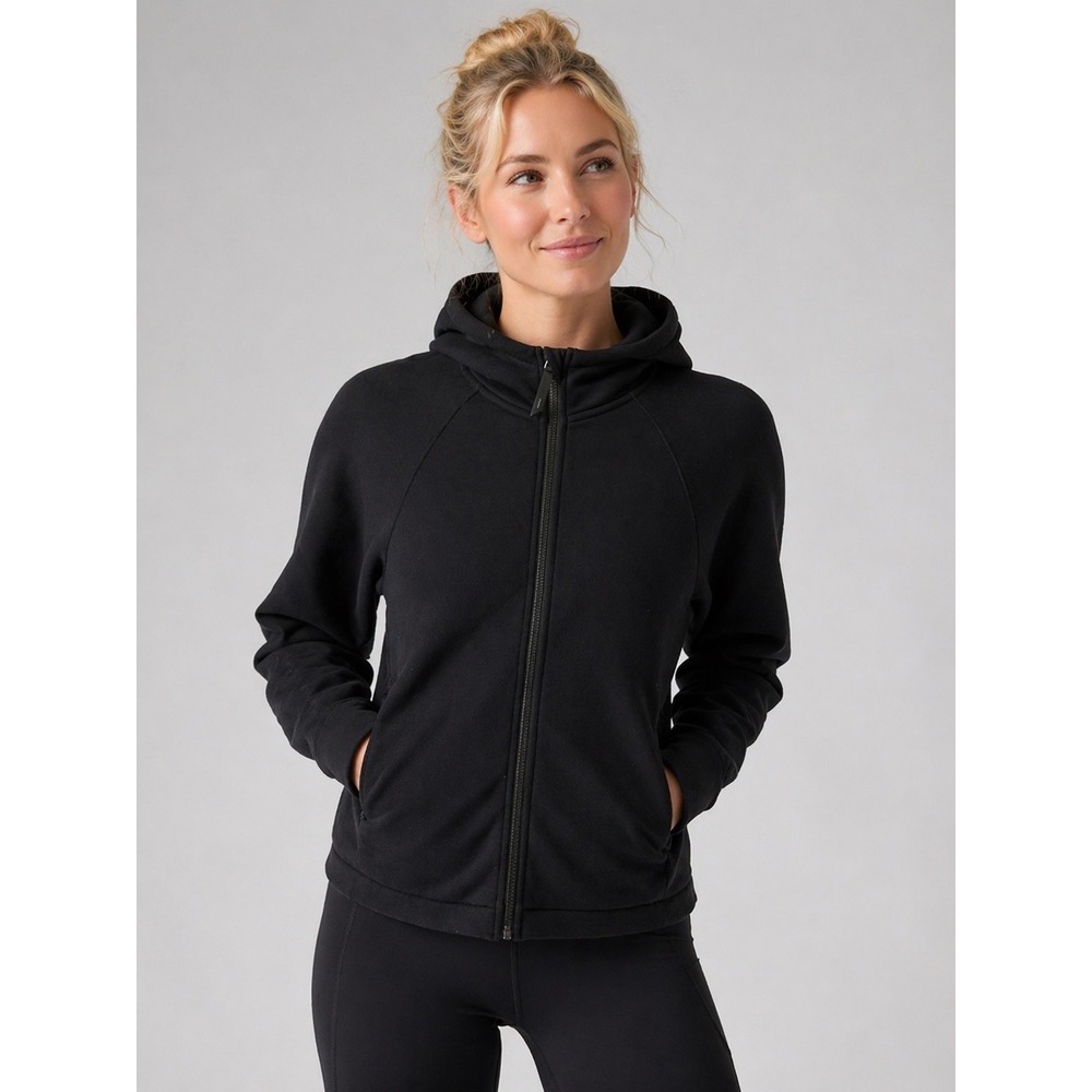 Athleta Black Womens Full Zip Fleece Lined Hoodie Activewear Jacket Size M